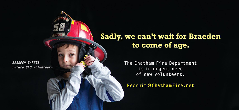 Chatham NY Fire department recruitment campaign featuring Braeden Barnes