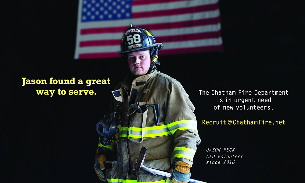Chatham NY Fire department recruitment campaign featuring Jason Peck